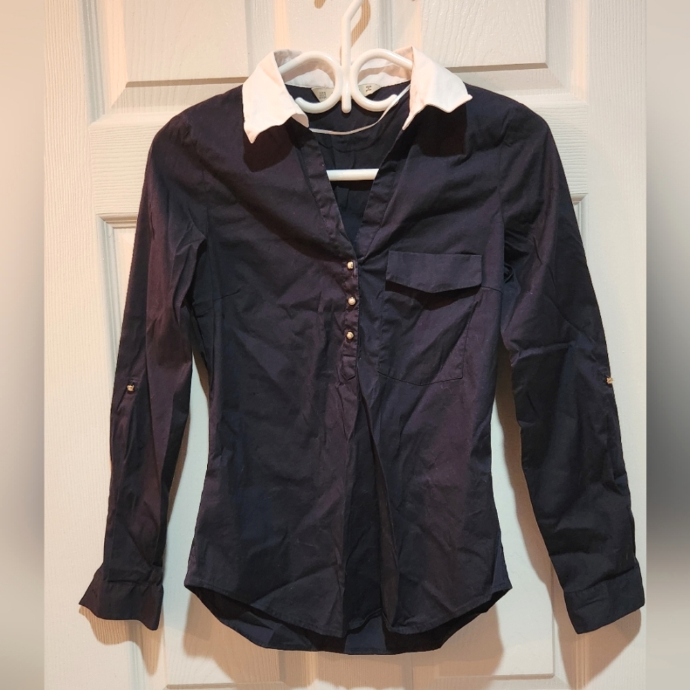 ZARA ladies shirt Navy and white collar